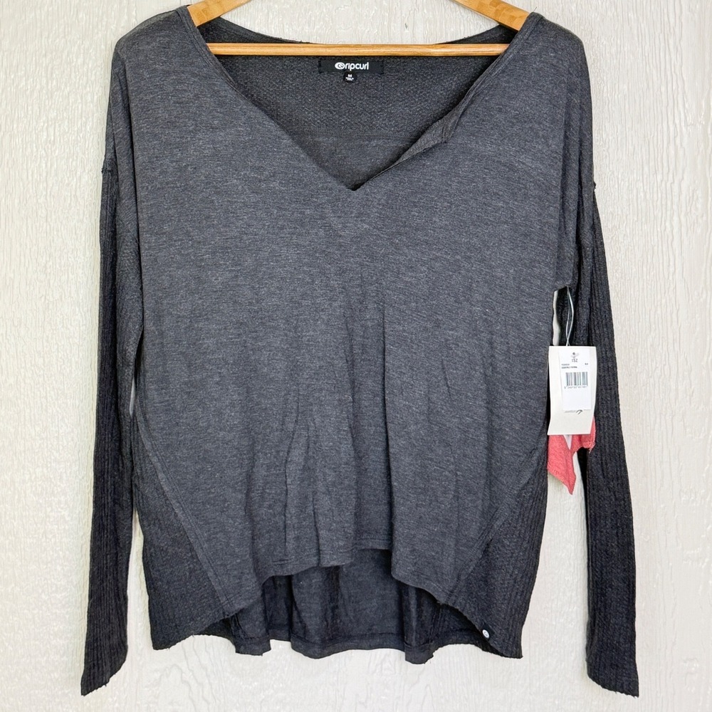 Rip Curl Essentials Thermal V-Neck Top Charcoal Grey Mixed Texture Size Medium
